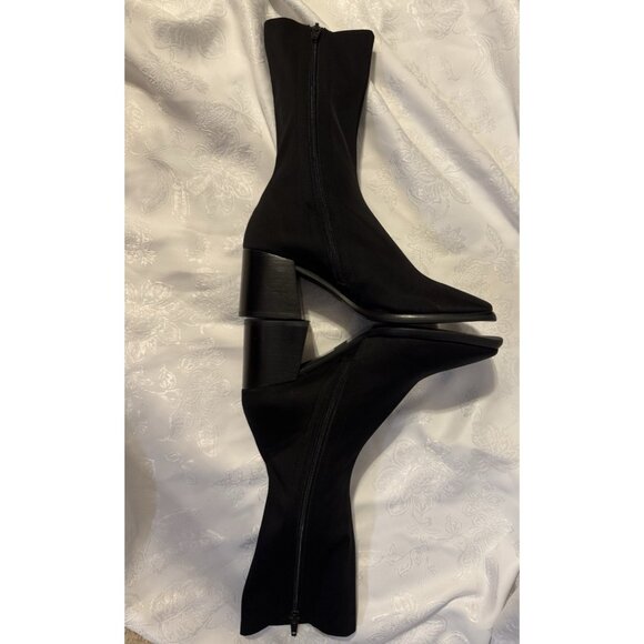 JEFFREY CAMPBELL 7 Black Block Heel Boot Bootie Stretch Mid Calf NEW - Picture 3 of 16